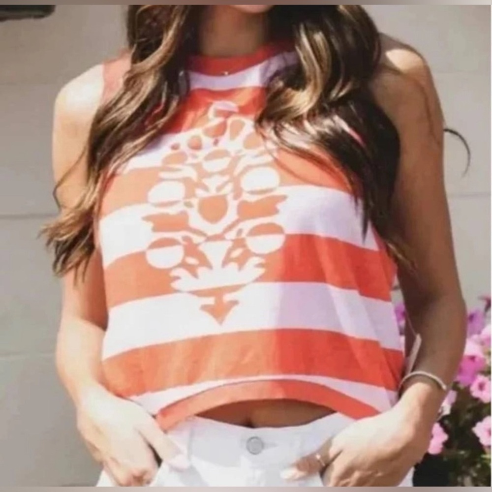 NWT FP Movement Pink/red stripes logo T-shirt size small casual running yoga